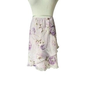 Vintage Y2K Foral Chiffon Midi Skirt Size 12 Petite Lavender Coquette Fairy Lana
